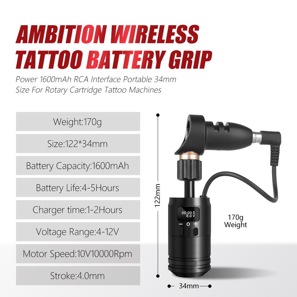 Ambition Wireless Tattoo Battery Grip&Motor