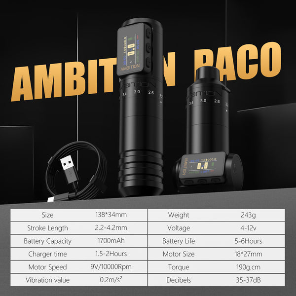 Ambition Paco 2025 Wireless Tattoo Machine 1700mAh