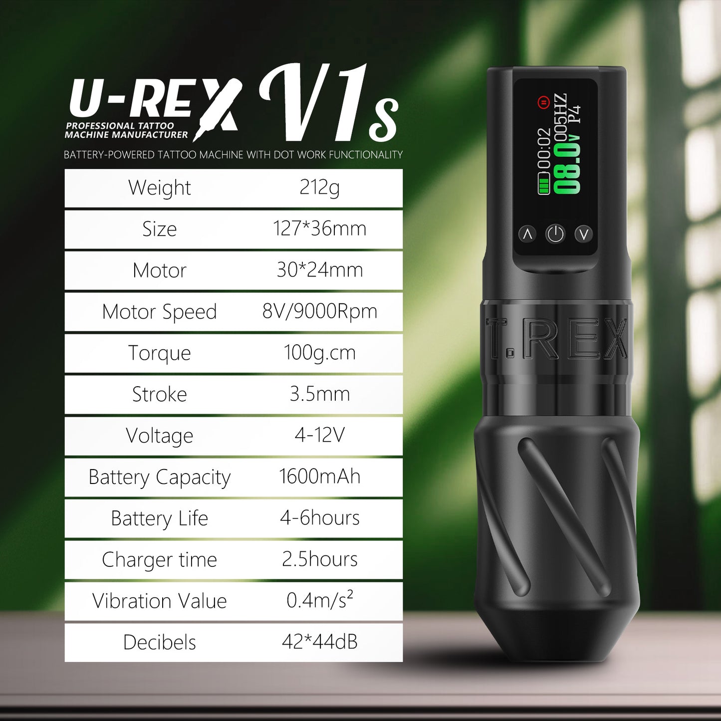 Urex V1s Wireless Tattoo Machine 1600mAh