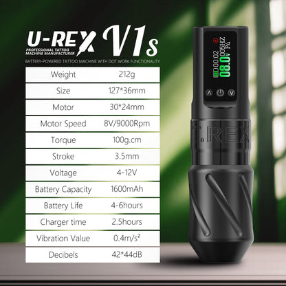 Urex V1s Wireless Tattoo Machine 1600mAh