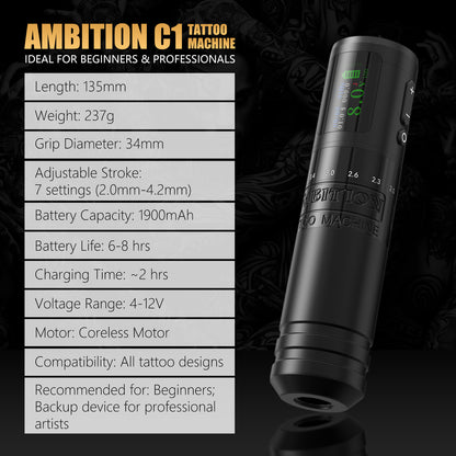 Ambition C1 Tattoo Machine Gun 1900mAh