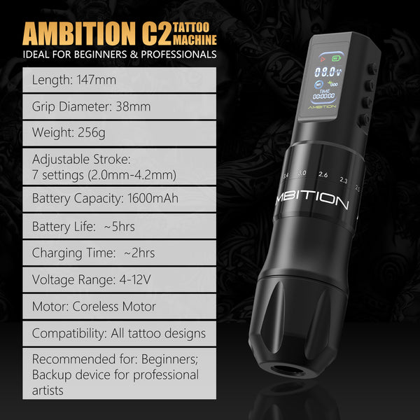 Ambition C2 Wireless Tattoo Machine for Beginners