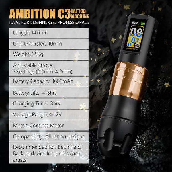 Ambition C3 Wireless Tattoo Machine for Beginners