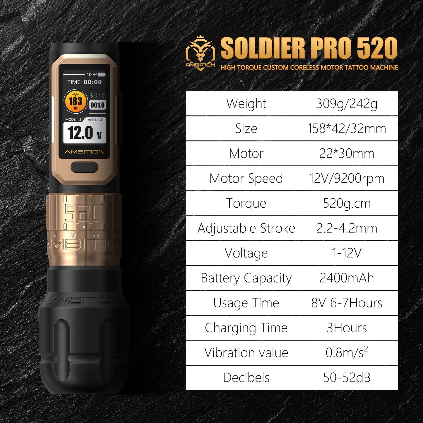 Ambition Soldier Pro520 Tattoo Gun 2400mAh
