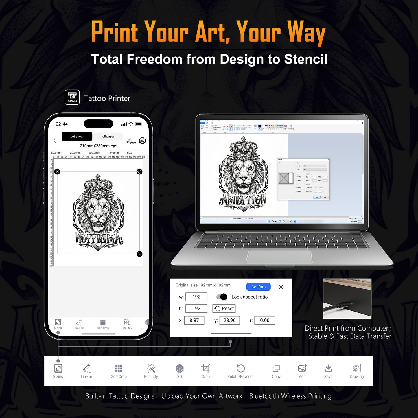 Impresora Inalámbrica de Imágenes para Tatuajes Ambition