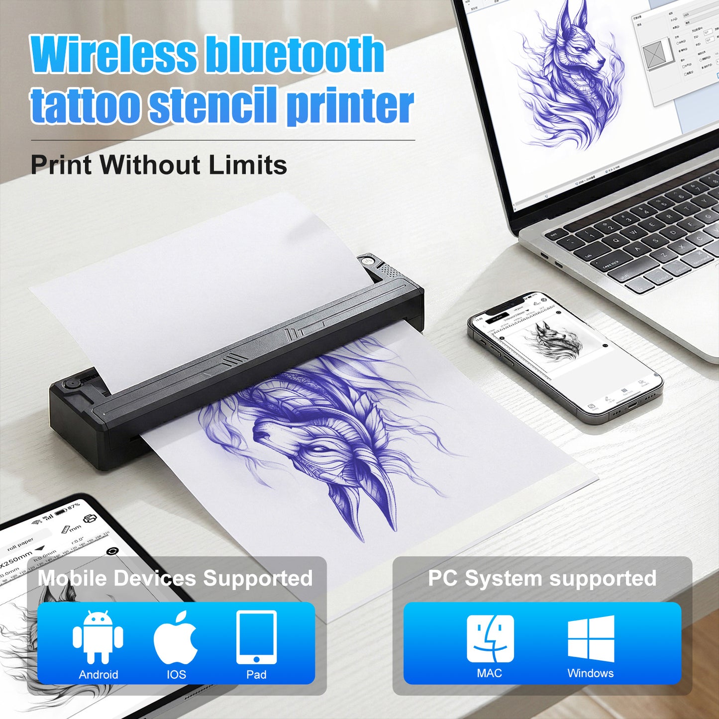 Wireless Tattoo Picture Printer 1500mAh