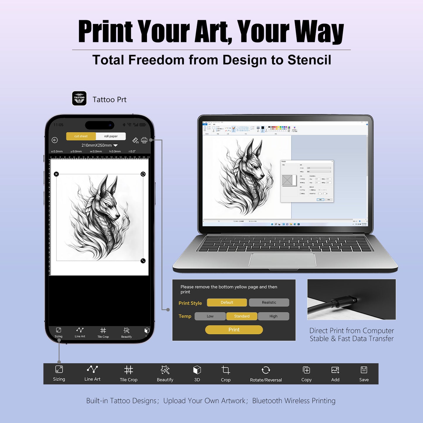 Wireless Tattoo Picture Printer 1500mAh