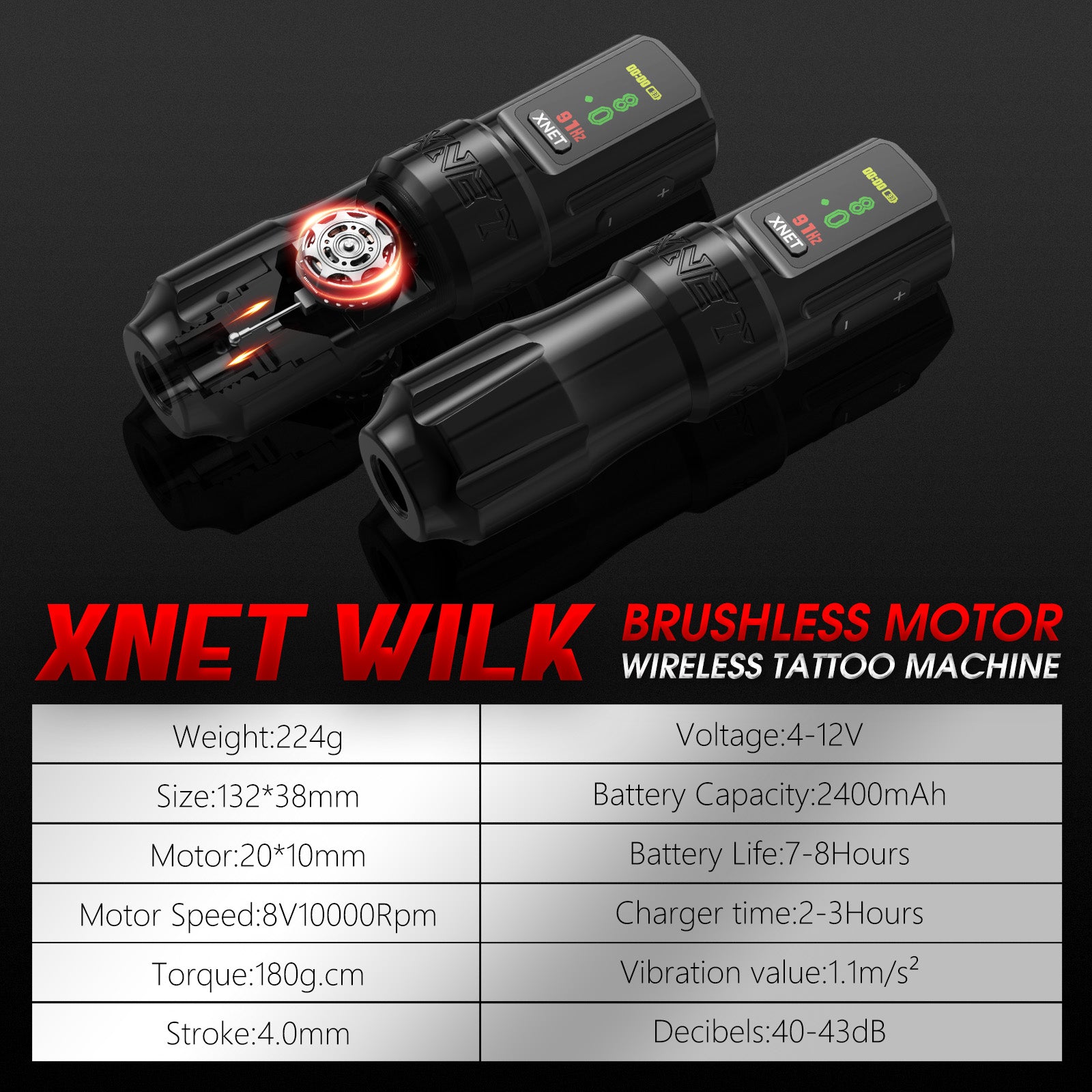 X net ワイヤレスタトゥーマシン　Wireless tattoo pen Xnet Wilk Wireless Tattoo Machine Pen 2400mAh Brushless Motor