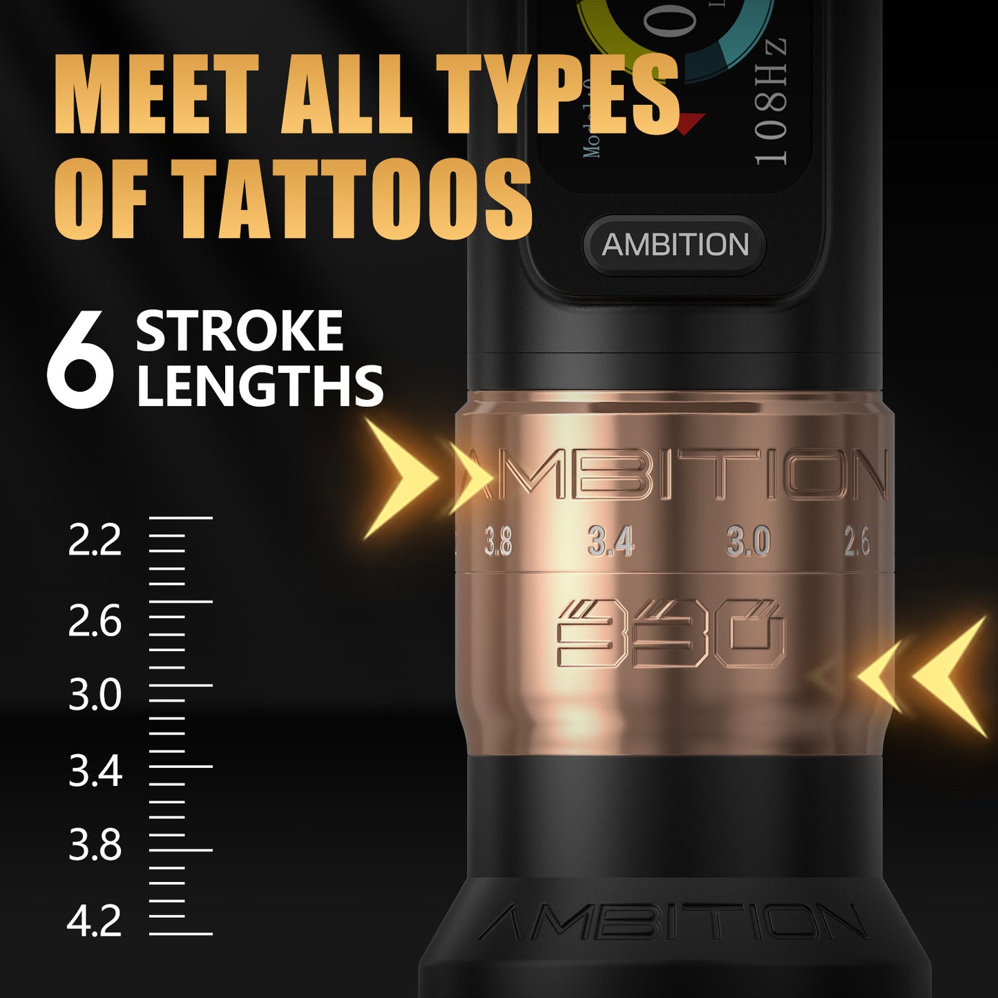 Ambition Seher Plus Wireless Tattoo Machine with 6 Strokes Length 2.2mm-4.2mm