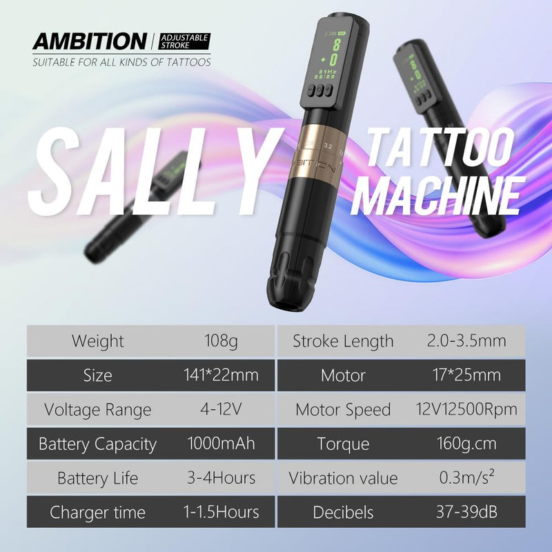 Ambition Sally Wireless Permanent Makeup Machine with 5 Strokes Length 2.0mm-3.5mm -1000mAh