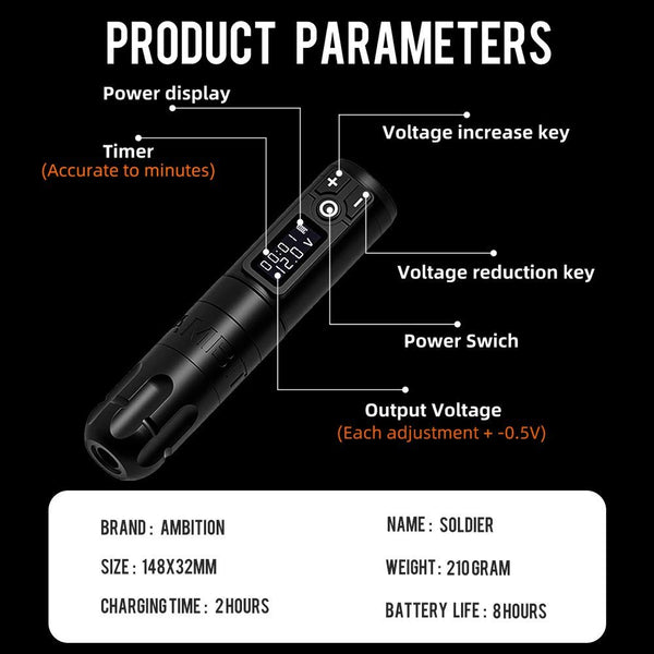 Ambition Soldier Wireless Tattoo Machine 2400mAh