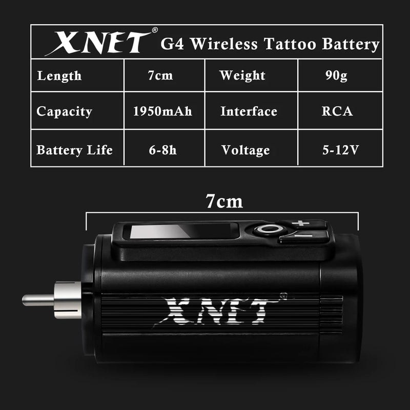 XNET G4 Wireless Tattoo Battery Power Supply RCA Interface 1950amh LCD Digital Display For Rotary Machine Fast Chargering